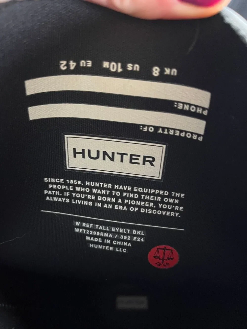 Hunter Refined Tall Rain Boots Womens 10 Waterproof Matte Rubber Black FSC